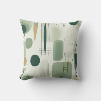 Sage Green Mid Century Modern Abstract Throw Pillow