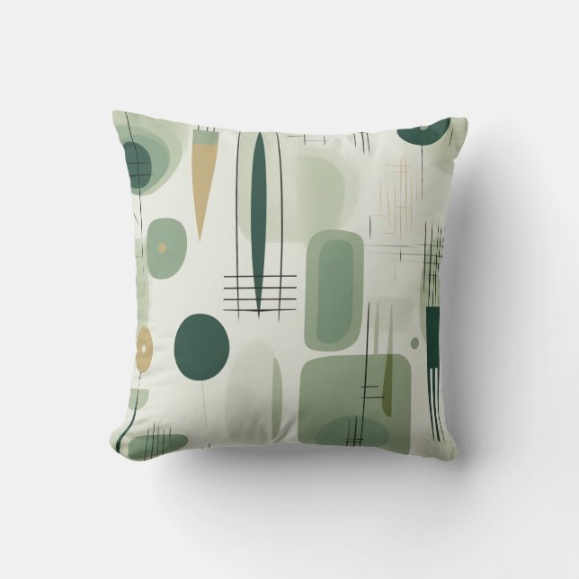 Sage Green Mid Century Modern Abstract Throw Pillow (Front)