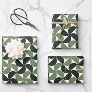 Sage Green Mid Century Modern Pattern Wrapping Paper Sheets