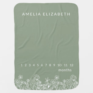Sage Green Milestone Wildflower Baby Floral  Blanket