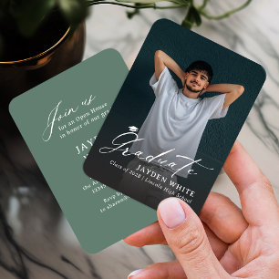 Sage Green Mini Modern Script Photo Graduation Enclosure Card