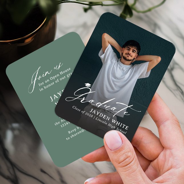 Sage Green Mini Modern Script Photo Graduation Enclosure Card (Sage Green Mini Modern Script Photo Graduation Enclosure Card)