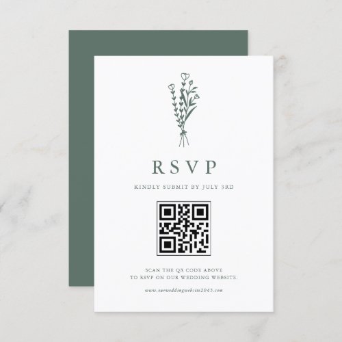 Sage Green Minimailist Botanicals QR Code Wedding RSVP Card