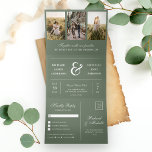 Sage Green Minimal 3 in 1 Photo Collage Wedding Tri-Fold Invitation<br><div class="desc">Amaze your guests with this elegant all in one wedding invite featuring a beautiful ampersand and modern typography with detachable RSVP postcard. Simply add your event details on this easy-to-use template and adorn this card with your favorite photos to make it a one-of-a-kind invitation.</div>