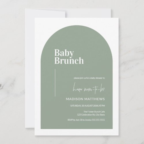 Sage Green Minimal Arch Baby Brunch Baby Shower Invitation