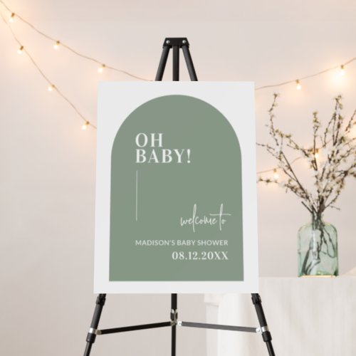 Sage Green Minimal Arch Baby Shower Welcome Sign