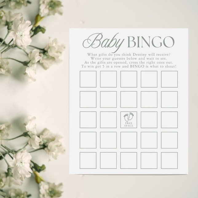 Sage Green Minimal Baby Shower Bingo Game (Creator Uploaded)