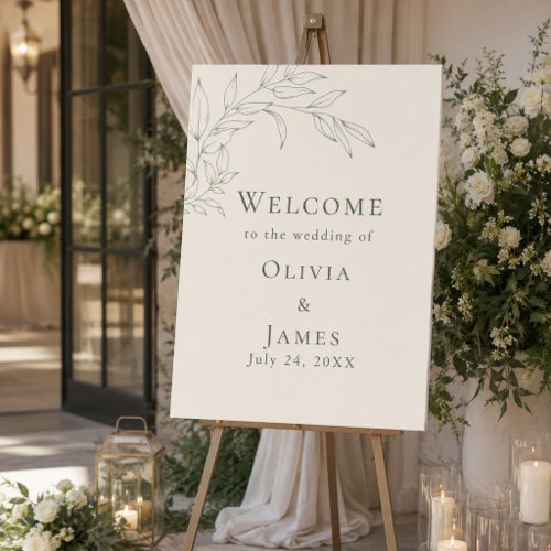 Sage Green Minimal Botanical Wedding Welcome Sign