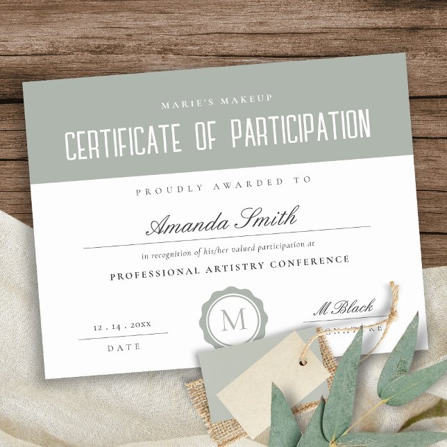 Sage Green Minimal Certificate of Participation (Creator Uploaded)