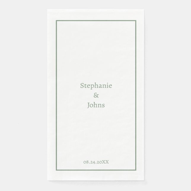Sage Green  Minimal Elegant Custom Name Wedding Paper Guest Towels (Front)