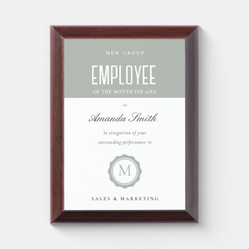 Sage Green Minimal Logo Employee Recognition Award Plaque