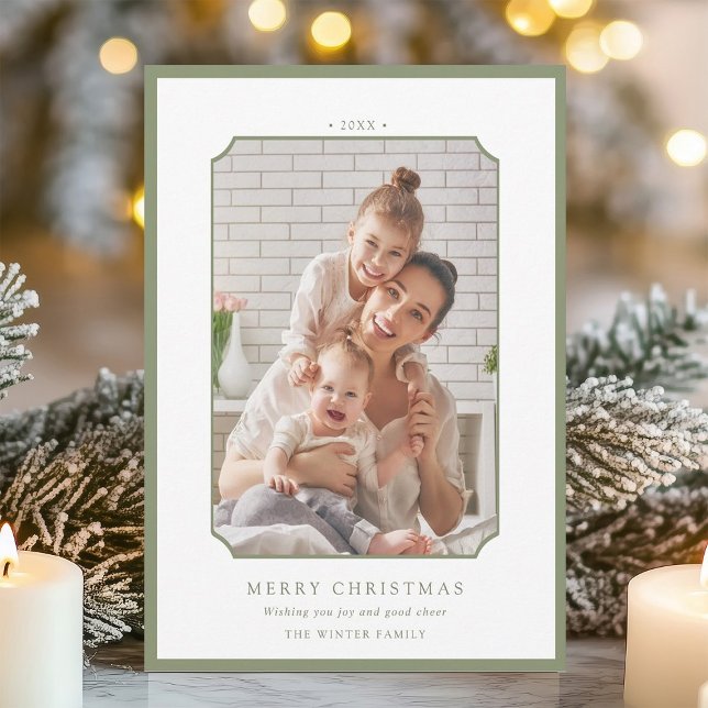 Sage Green Minimal Merry Christmas Photo Holiday Card (Creator Uploaded)