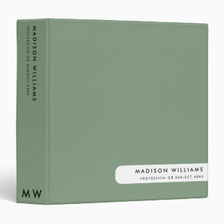 Sage Green Minimal Modern Custom Name Employee 3 Ring Binder