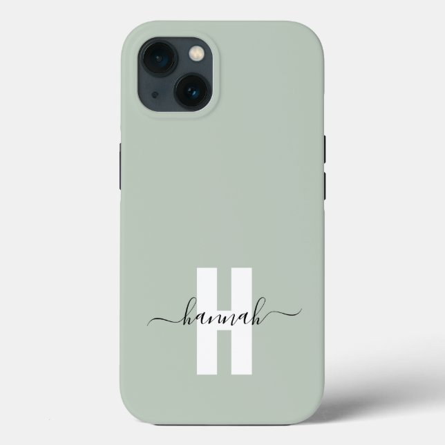Sage Green Minimal Modern Initial Monogram  Case-Mate iPhone Case (Back)