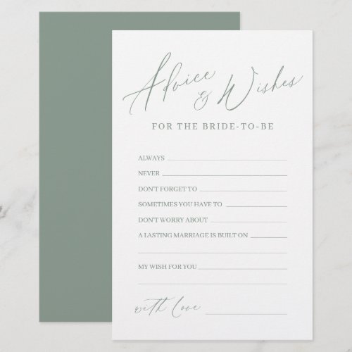 Sage green minimal modern wedding advice & wishes
