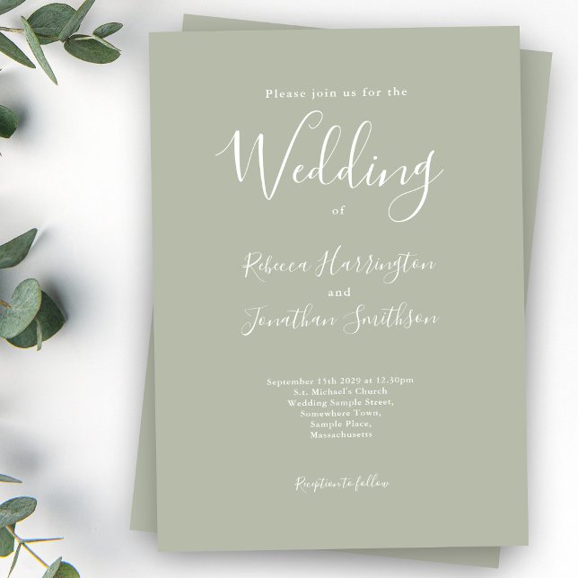 Sage Green Minimal Modern Wedding Invitation (Creator Uploaded)
