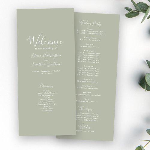 Sage Green Minimal Modern Wedding Program Card