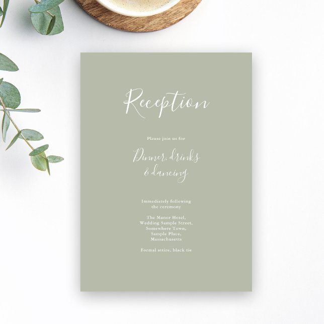 Sage Green Minimal Modern Wedding Reception Card (Creator Uploaded)