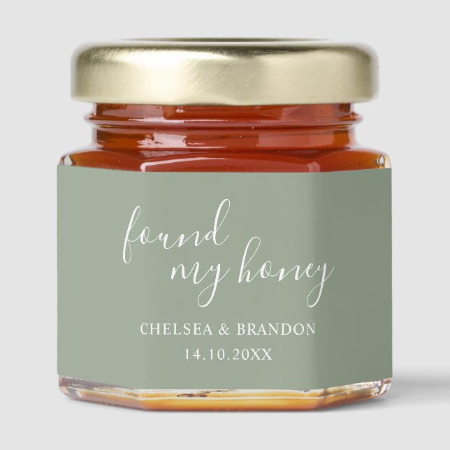 Sage Green Minimal Script Found My Honey Wedding Jar Favors (Front)
