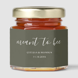 Sage Green Minimal Script Meant To Bee Wedding Honey Jar Favors