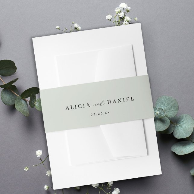 Sage green minimal script wedding invitation belly band (Creator Uploaded)
