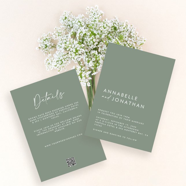 Sage green Minimal simple Wedding Details QR Code Invitation (Creator Uploaded)