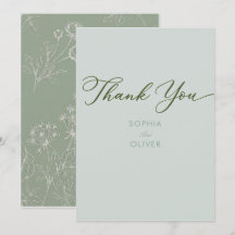 sage green minimal simple wedding thank you card