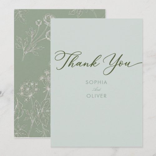 sage green minimal simple wedding thank you card