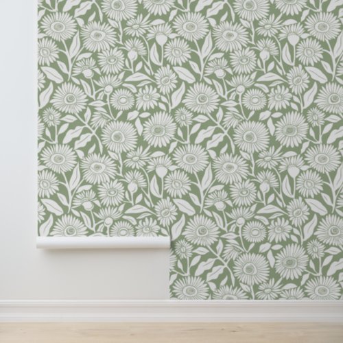 Sage Green Minimal Sunflower Wallpaper