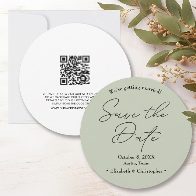 Sage green minimal Wedding Save the date Invitation (Minimalist Sage green save the date with wedding website. )