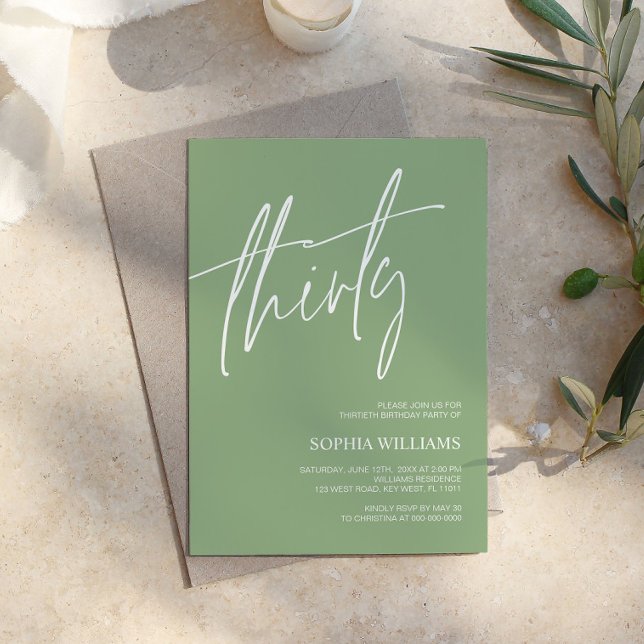 Sage Green Minimalist 30th Birthday Invitation (Creator Uploaded)