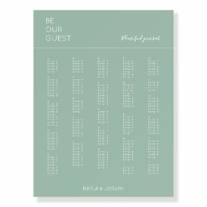 Sage Green Minimalist Alphabetical Seating Chart Foam Board