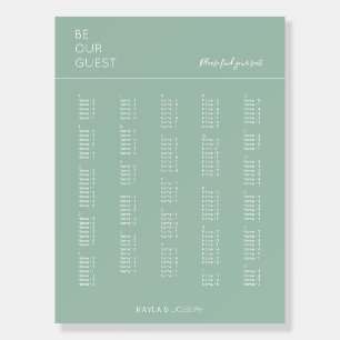 Sage Green Minimalist Alphabetical Seating Chart Foam Board