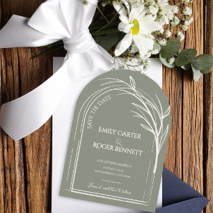Sage Green Minimalist Arch Botanical Wedding Save The Date