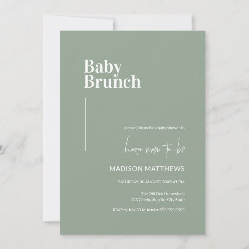Sage Green Minimalist Baby Brunch Baby Shower  Invitation