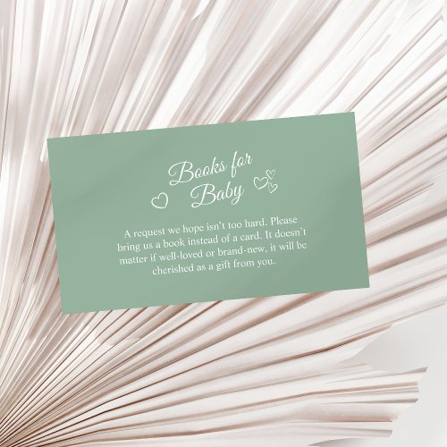 Sage Green Minimalist Baby Shower Books for Baby Enclosure Card