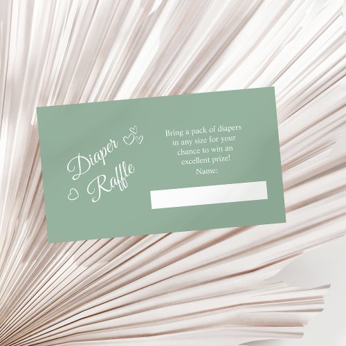 Sage Green Minimalist Baby Shower Diaper Raffle Enclosure Card