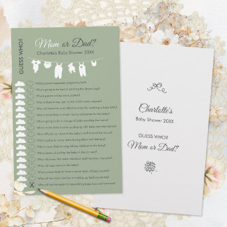 Sage Green Minimalist Baby Shower Guess Who Game