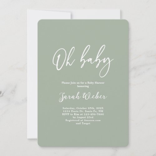  Sage Green minimalist baby shower Invitation