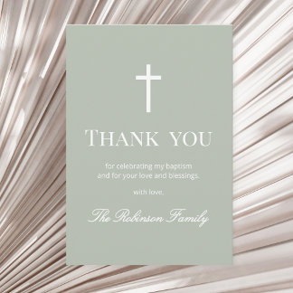 Sage Green Minimalist Baptism Thank You Card