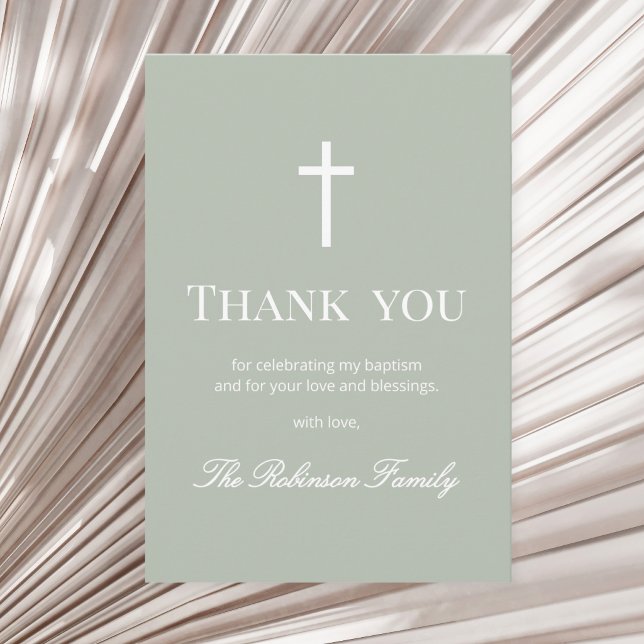 Sage Green Minimalist Baptism  Thank You Card (Creator Uploaded)
