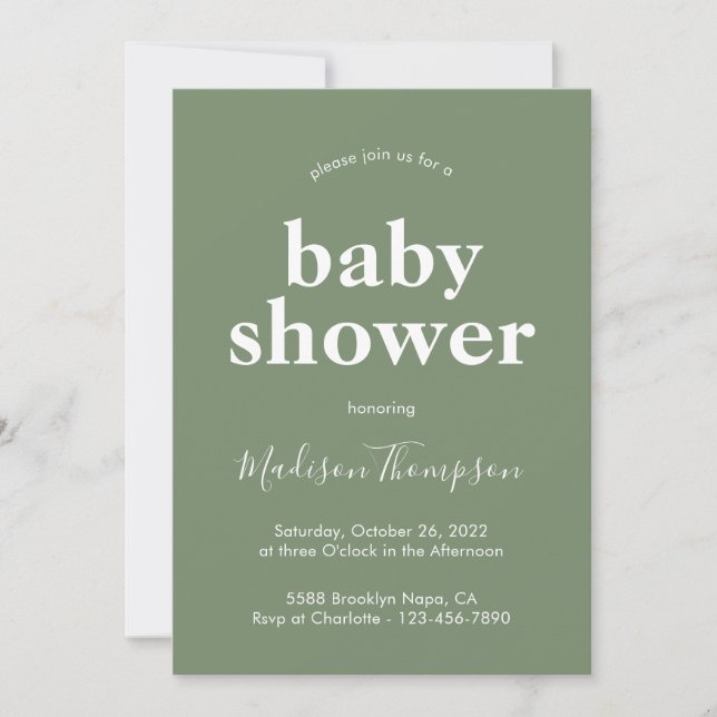 Sage Green Minimalist Boho Baby Shower Invitation (Front)