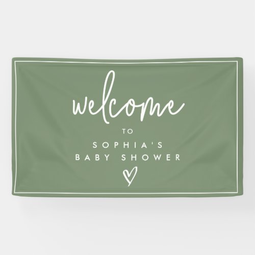 Sage Green Minimalist Boho Baby Shower Welcome Banner