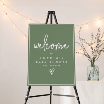 Sage Green Minimalist Boho Baby Shower Welcome Foam Board by PixelPerfectionParty at Zazzle