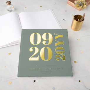 Sage Green Minimalist Bold Type Wedding Foil Guest Book