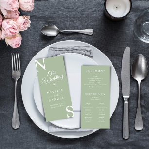Sage Green Minimalist BoldInitials Wedding Program
