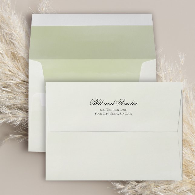 Sage Green Minimalist Botanical Elegant Wedding Envelope (Elegant script return address envelope with minimalist design, perfect for weddings.)