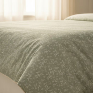 Sage Green Minimalist Botanical Leaf Print Duvet Cover