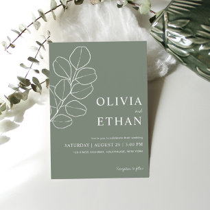 Sage Green Minimalist Botanical Wedding Invitation