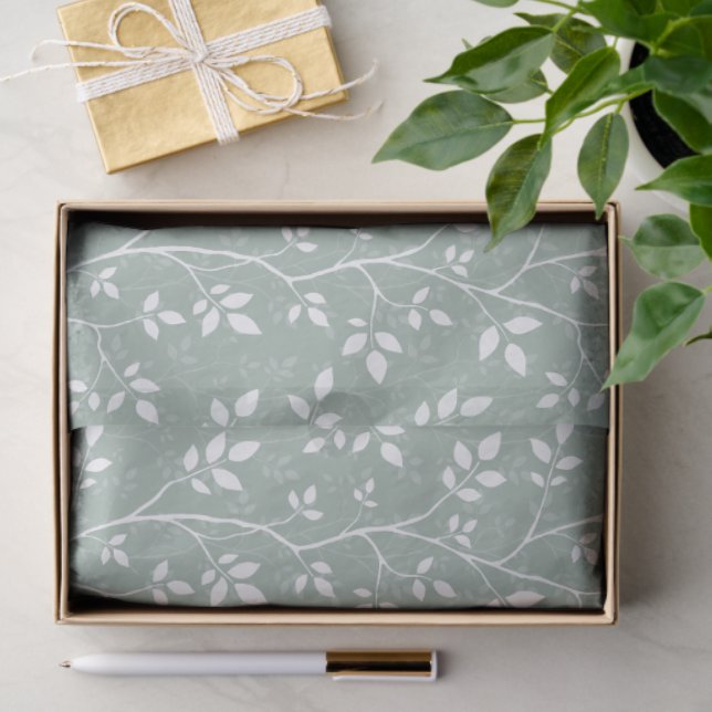 Sage Green Minimalist Botanical Woven Branches Tissue Paper (Gift)